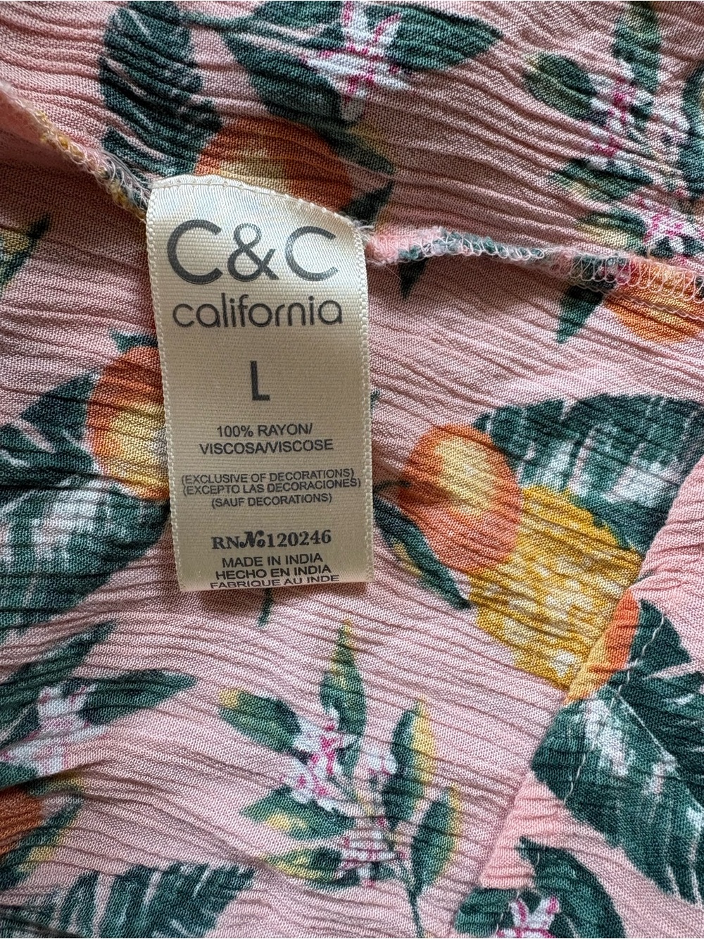 C&C California Flowy Pink Tropical Print Smocked Summer Dress - Picture 4 of 4